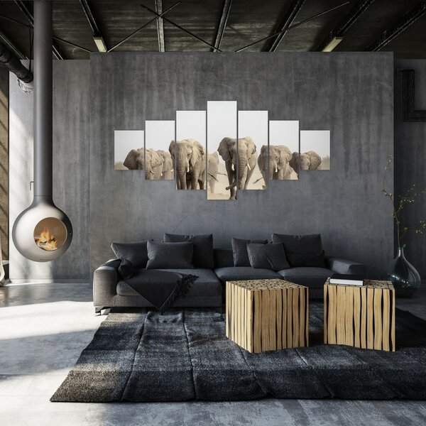 Obraz - Sloní stádo (210x100 cm)