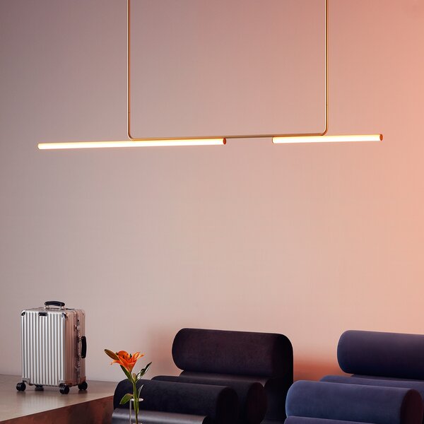 Marset AMBROSIA 210 ZLATA- V125 Ambrosia, závěsné lineární svítidlo LED 28,8W 3000K, zlatá, délka 210cm