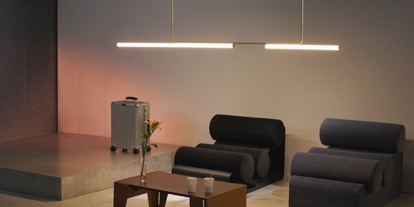 Marset AMBROSIA 210 ZLATA- V125 Ambrosia, závěsné lineární svítidlo LED 28,8W 3000K, zlatá, délka 210cm