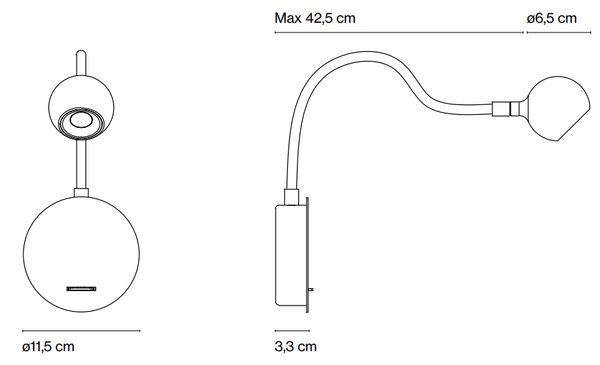 Marset A670-002 Nº8, čtecí lampička s vypínačem,LED 1x3,6W, 2700K černá/wenge, délka 49cm