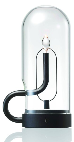 Ambientec Hymn Black, bateriová lampička z černého hliníku a skla, LED 2000K dotykové stmívání, Ø6,9x16,5cm, IP66