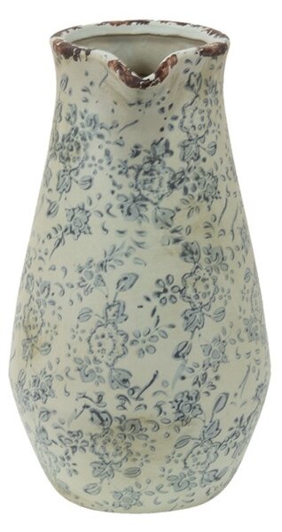 Dekorativní béžový keramický džbán se šedými květy Alana M - 20*14*25 cm - Clayre & Eef