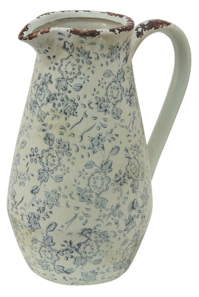 Dekorativní béžový keramický džbán se šedými květy Alana M - 20*14*25 cm - Clayre & Eef