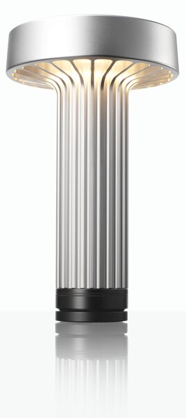 Ambientec Fotica Silver, přenosná lampička ze stříbrného hliníku, LED 1800-2500K dotykové stmívání, Ø13x20,5cm, IP66