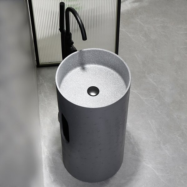 BPS-koupelny Volně stojící keramické umyvadlo HYD-ST4-GR-WOF-860 ø40 cm, šedé