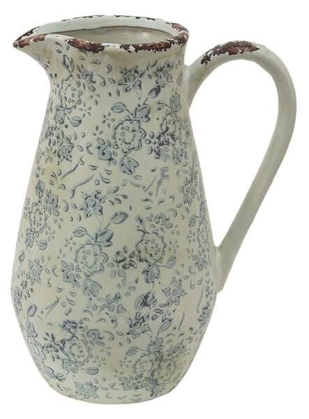 Dekorativní béžový keramický džbán se šedými květy Alana M - 20*14*25 cm - Clayre & Eef