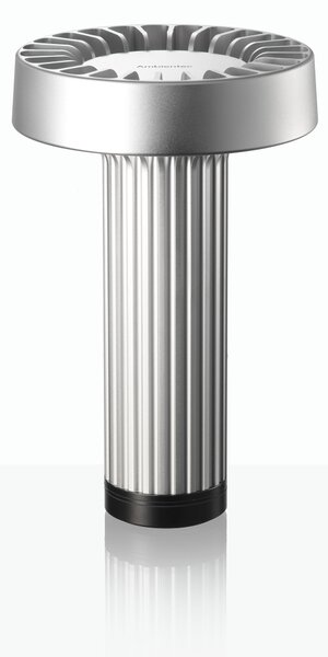 Ambientec Fotica Silver, přenosná lampička ze stříbrného hliníku, LED 1800-2500K dotykové stmívání, Ø13x20,5cm, IP66