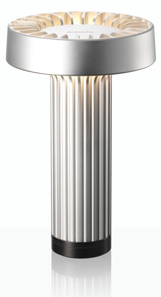 Ambientec Fotica Silver, přenosná lampička ze stříbrného hliníku, LED 1800-2500K dotykové stmívání, Ø13x20,5cm, IP66