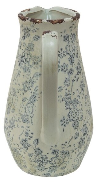 Dekorativní béžový keramický džbán se šedými květy Alana M - 20*14*25 cm - Clayre & Eef