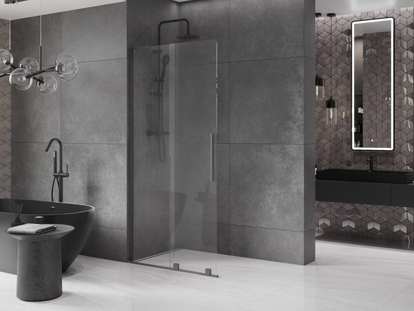 Mexen Velar L, posuvná sprchová zástěna Walk-in 110 x 200 cm, 8mm čiré sklo, broušený grafit, 871-110-003-03-95