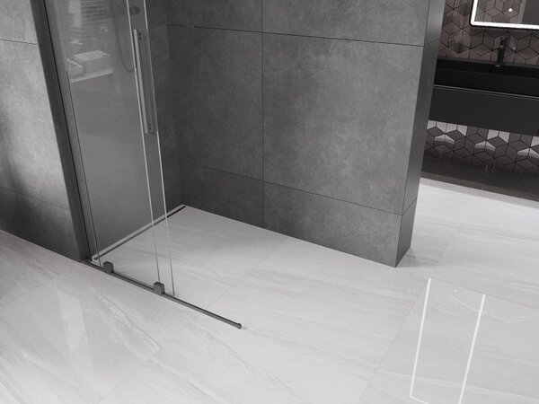 Mexen Velar L, posuvná sprchová zástěna Walk-in 110 x 200 cm, 8mm čiré sklo, broušený grafit, 871-110-003-03-95