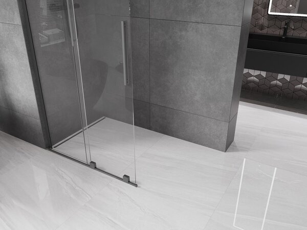 Mexen Velar L, posuvná sprchová zástěna Walk-in 110 x 200 cm, 8mm čiré sklo, broušený grafit, 871-110-003-03-95