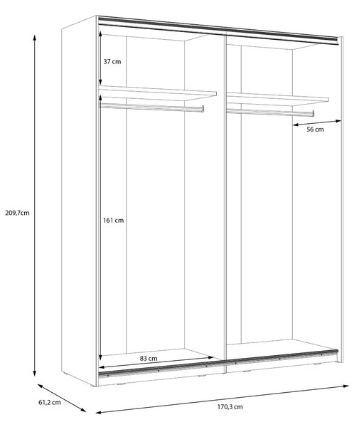 SKŘÍŇ S POSUVNÝMI DVEŘMI, bílá, vysoce lesklá bílá, 170,3/209,7/61,2 cm home24 - Šatní skříně