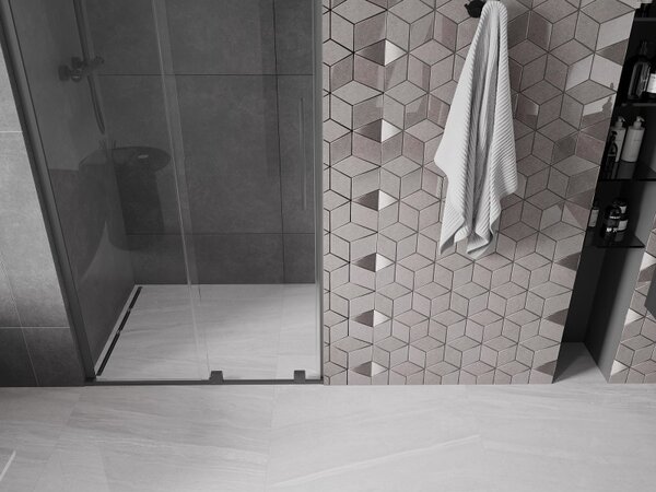 Mexen Velar L, posuvné sprchové dveře do otvoru 90 cm, 8mm čiré sklo, broušený grafit, 871-090-003-01-95