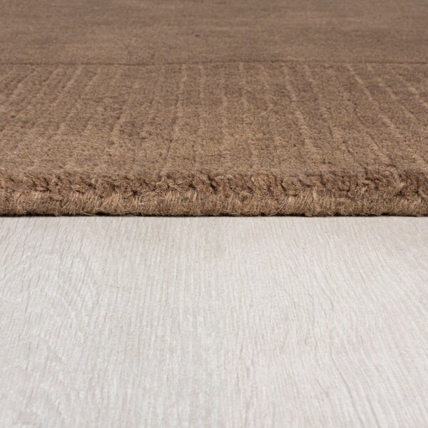 Flair Rugs, Kusový ručně tkaný koberec Tuscany Textured Wool Border Brown, 160x230, hnědá, ložnice