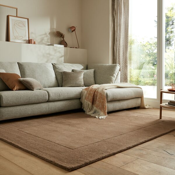 Flair Rugs, Kusový ručně tkaný koberec Tuscany Textured Wool Border Brown, 160x230, hnědá, ložnice
