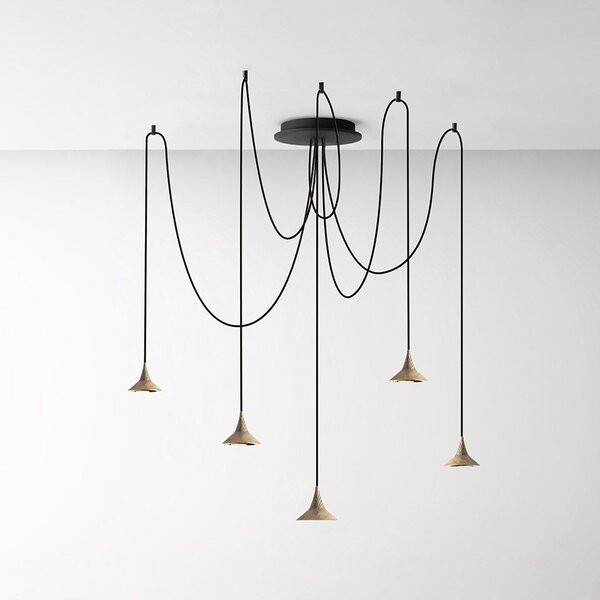 Artemide 1094W10A Unterlinden, mosazné svítidlo pavouk s texturou dřeva, 5x6,8W LED 2700K, Ø 11,7cm