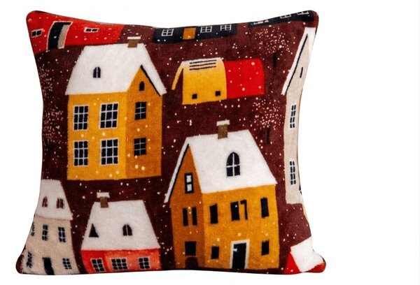 Mikroplyšový povlak na polštářek SNOWY VILLAGE 45x45 cm, barevný