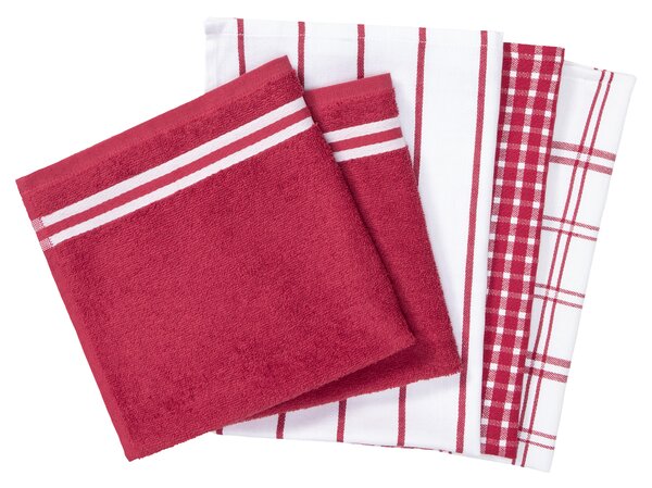 LIVARNO home Sada kuchyňských utěrek a ručníků, 100 % bavlna, 5dílná (červená/bílá) (100372780002)