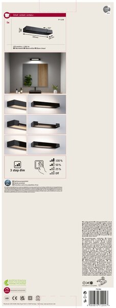 Paulmann 71204 Lucille, černé nástěnné svítidlo s nastavitelným směrem svícení, 11W LED 2700K tříkrokové stmívání, 40cm, IP44
