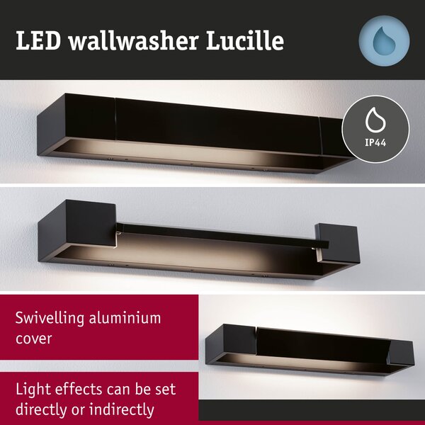 Paulmann 71204 Lucille, černé nástěnné svítidlo s nastavitelným směrem svícení, 11W LED 2700K tříkrokové stmívání, 40cm, IP44