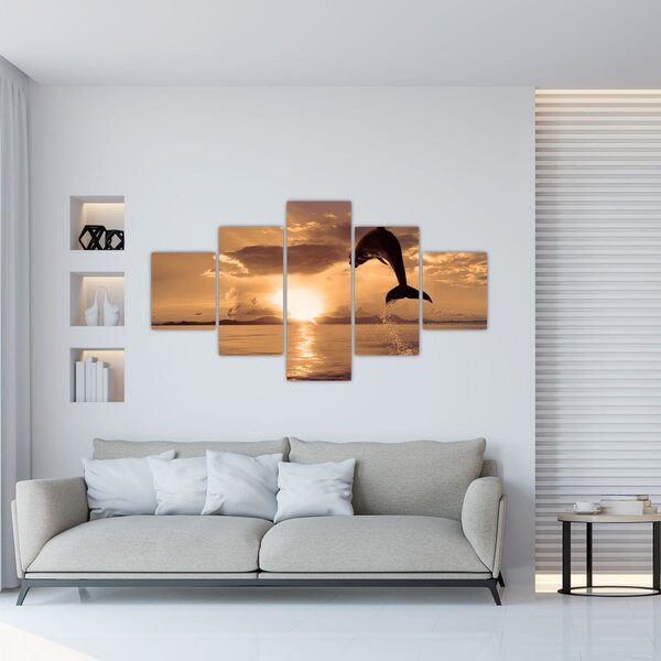 Obraz - Delfín při západu slunce (125x70 cm)