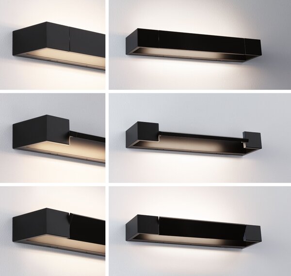 Paulmann 71204 Lucille, černé nástěnné svítidlo s nastavitelným směrem svícení, 11W LED 2700K tříkrokové stmívání, 40cm, IP44