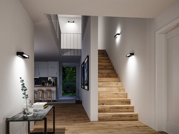 Paulmann 71204 Lucille, černé nástěnné svítidlo s nastavitelným směrem svícení, 11W LED 2700K tříkrokové stmívání, 40cm, IP44