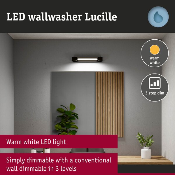 Paulmann 71204 Lucille, černé nástěnné svítidlo s nastavitelným směrem svícení, 11W LED 2700K tříkrokové stmívání, 40cm, IP44