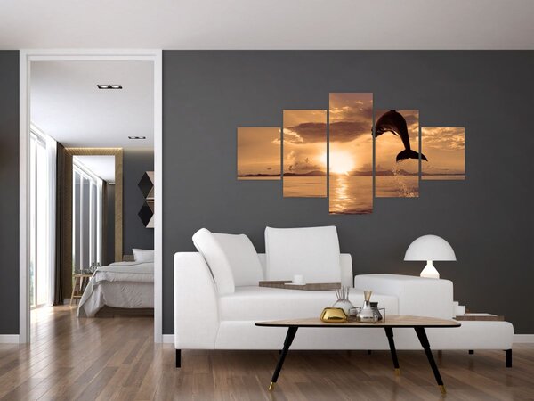 Obraz - Delfín při západu slunce (125x70 cm)