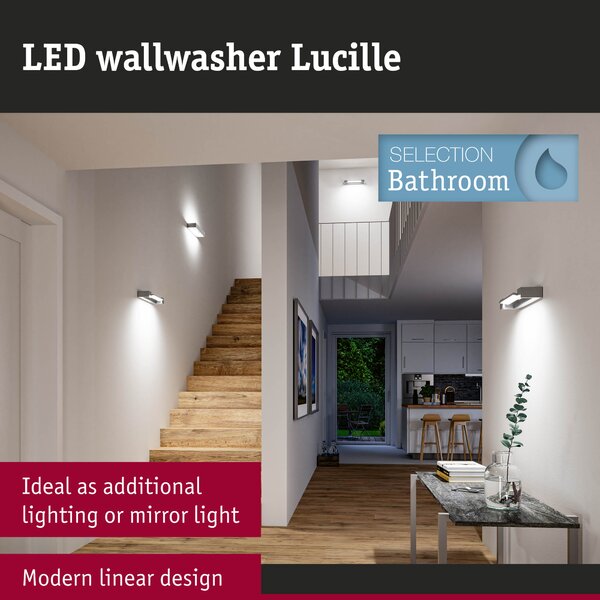 Paulmann 71206 Lucille, mat hliníkové nástěnné svítidlo s nastavitelným směrem svícení, 11W LED 2700K tříkrokové stmívání, 40cm, IP44