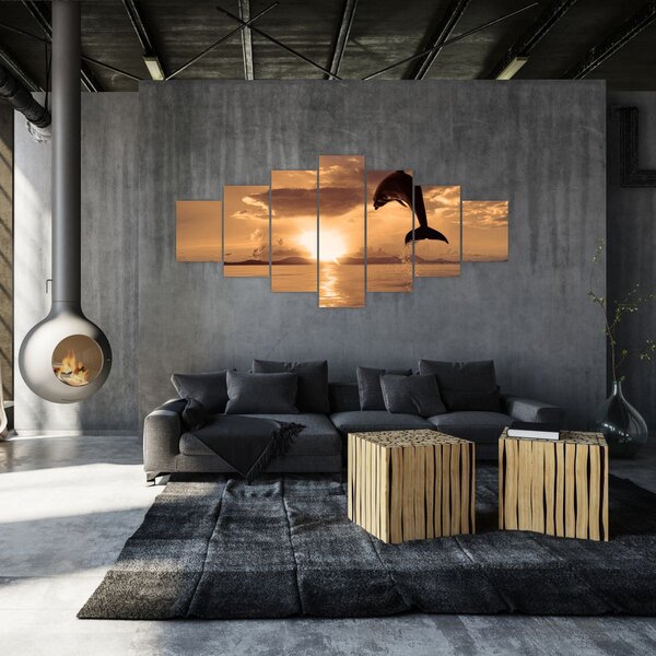 Obraz - Delfín při západu slunce (210x100 cm)