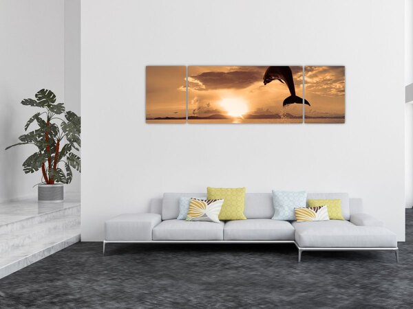 Obraz - Delfín při západu slunce (170x50 cm)
