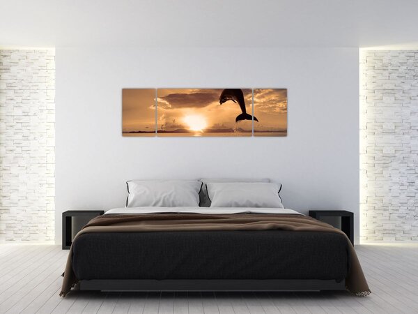 Obraz - Delfín při západu slunce (170x50 cm)