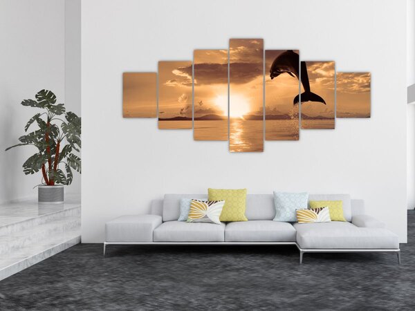 Obraz - Delfín při západu slunce (210x100 cm)