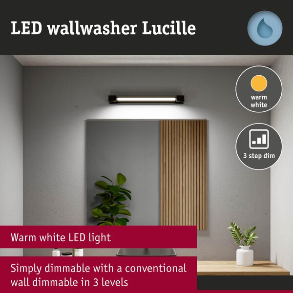 Paulmann 71205 Lucille, černé nástěnné svítidlo s nastavitelným směrem svícení, 17W LED 2700K tříkrokové stmívání, 60cm, IP44