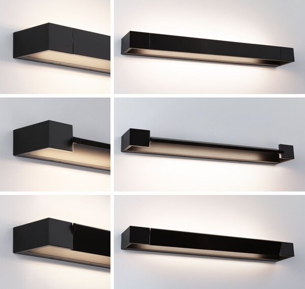 Paulmann 71205 Lucille, černé nástěnné svítidlo s nastavitelným směrem svícení, 17W LED 2700K tříkrokové stmívání, 60cm, IP44