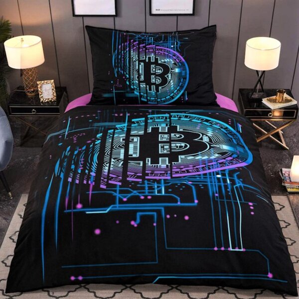 Povlečení 3D-BITCOIN černá, 70x90 a 140x200 cm