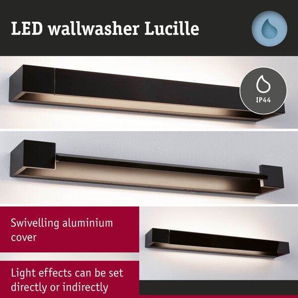 Paulmann 71205 Lucille, černé nástěnné svítidlo s nastavitelným směrem svícení, 17W LED 2700K tříkrokové stmívání, 60cm, IP44