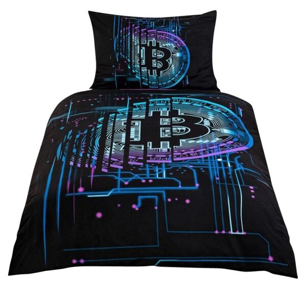 Povlečení 3D-BITCOIN černá, 70x90 a 140x200 cm