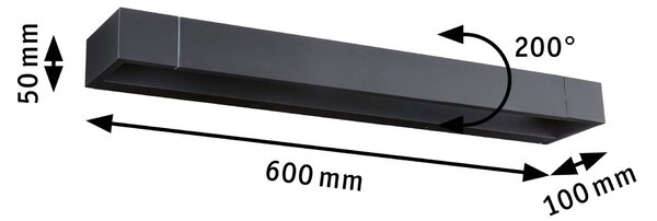 Paulmann 71205 Lucille, černé nástěnné svítidlo s nastavitelným směrem svícení, 17W LED 2700K tříkrokové stmívání, 60cm, IP44