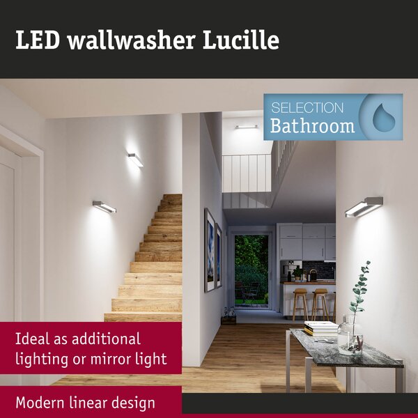 Paulmann 71207 Lucille, mat hliníkové nástěnné svítidlo s nastavitelným směrem svícení, 17W LED 2700K tříkrokové stmívání, 60cm, IP44