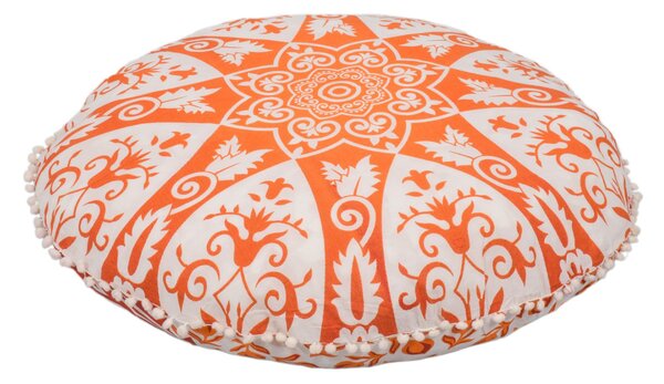 Meditační polštář, kulatý, 80x10cm, Mandala, oranžovo-bílý