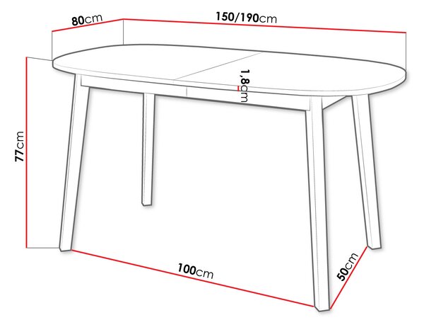 Oválný rozkládací jídelní stůl 150x80 cm JORIS - bílý / černý
