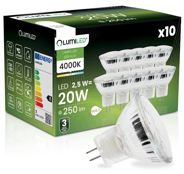 10x LED žárovka GU4 Reflektor MR11 2,5W = 20W 250lm 4000K 120° LUMILED