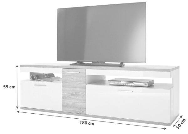 KOMODA POD TELEVIZI, barvy dubu, bílá, 180/55/50 cm Livetastic - Online Only obývací stěny, Online Only