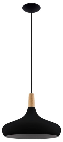 Závěsné svítidlo SABINAR černý kov/světle dřevo, průměr 40 cm