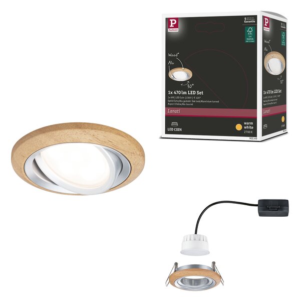Paulmann 92240 Lanati Coin, dřevěná bodovka s hliníkem, 1x6W LED 2700K, prům. 8,4cm