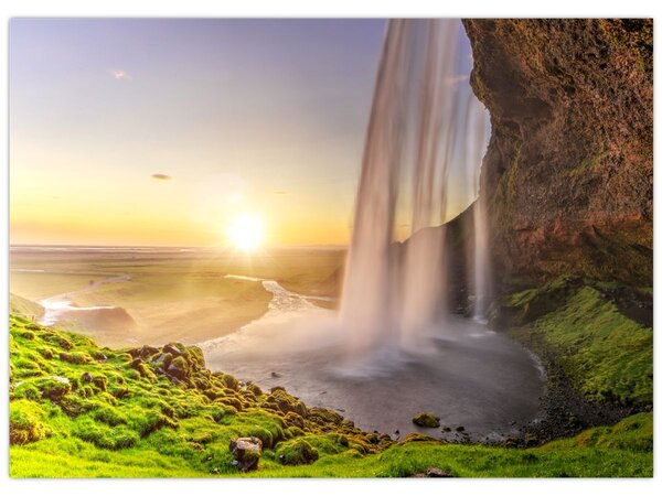 Obraz - Seljalandsfoss zpoza nitra jeskyně (70x50 cm)