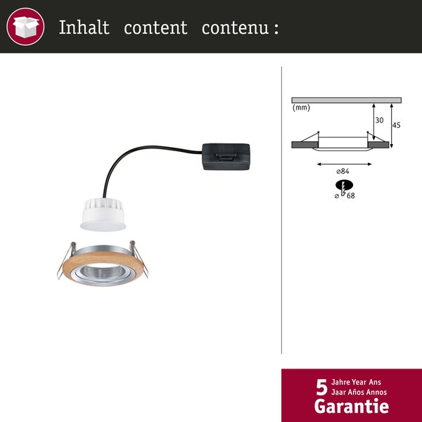 Paulmann 92240 Lanati Coin, dřevěná bodovka s hliníkem, 1x6W LED 2700K, prům. 8,4cm